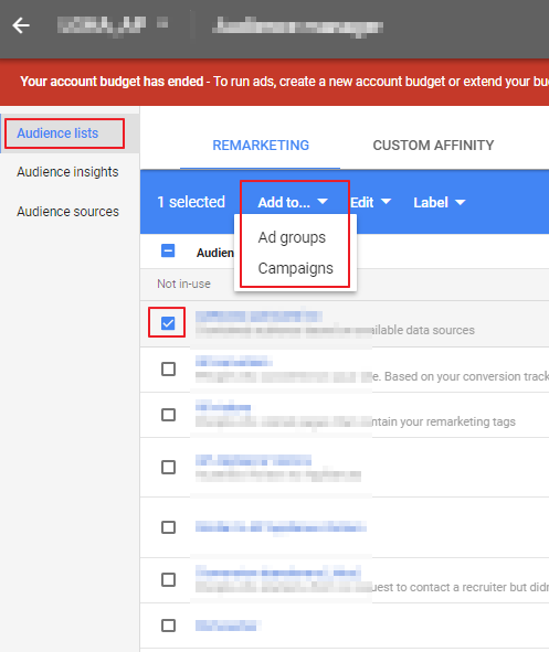 audience lists - remarketing 2 잠재고객 목록 적용