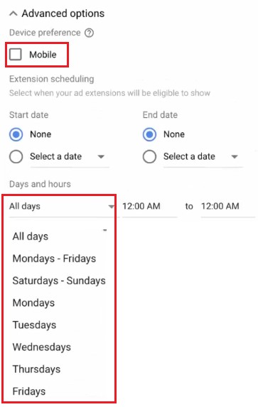 promotion extension - schedule 프로모션 광고 확장 스케줄 조정